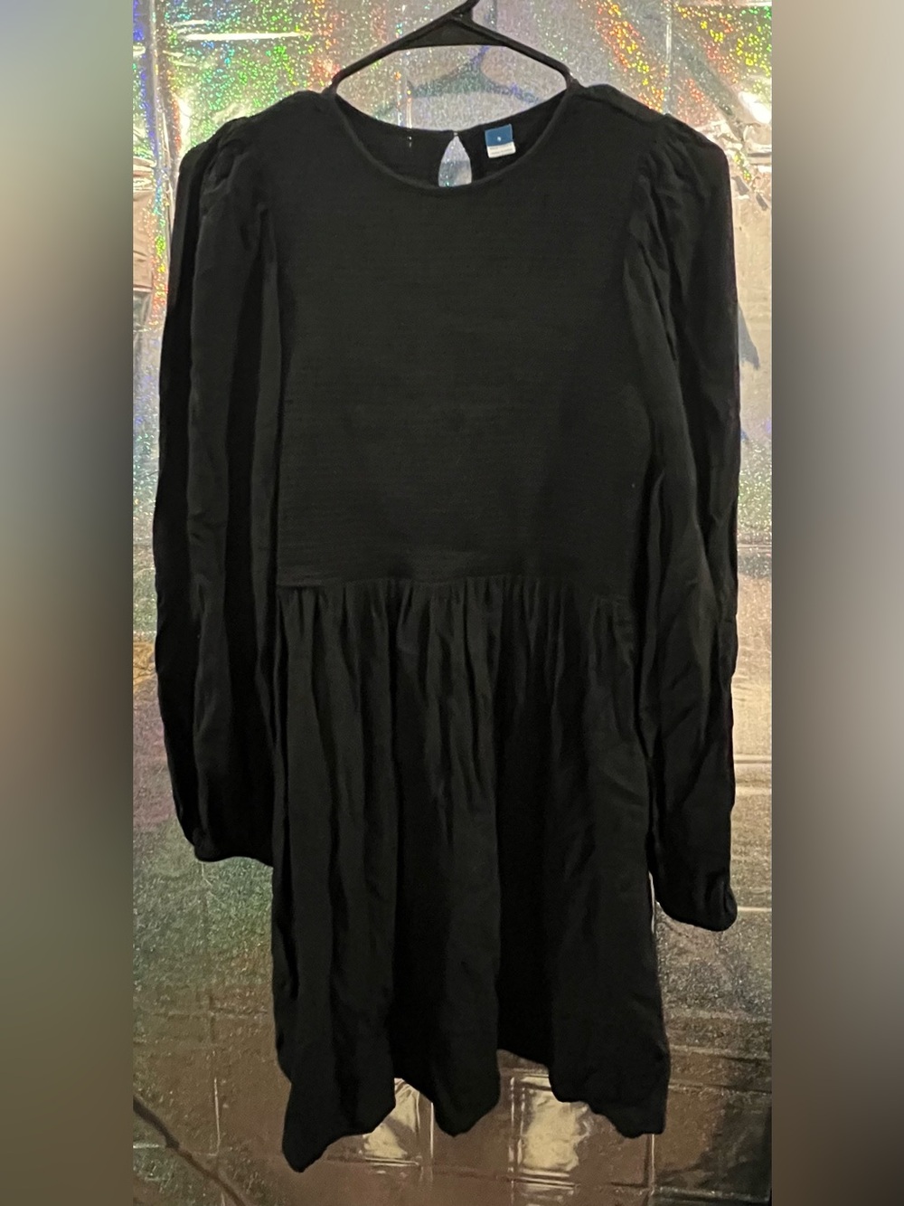 Old Navy Black Smocked Babydoll Dress Size Small Long Sleeve Puff Sleeve Flowy